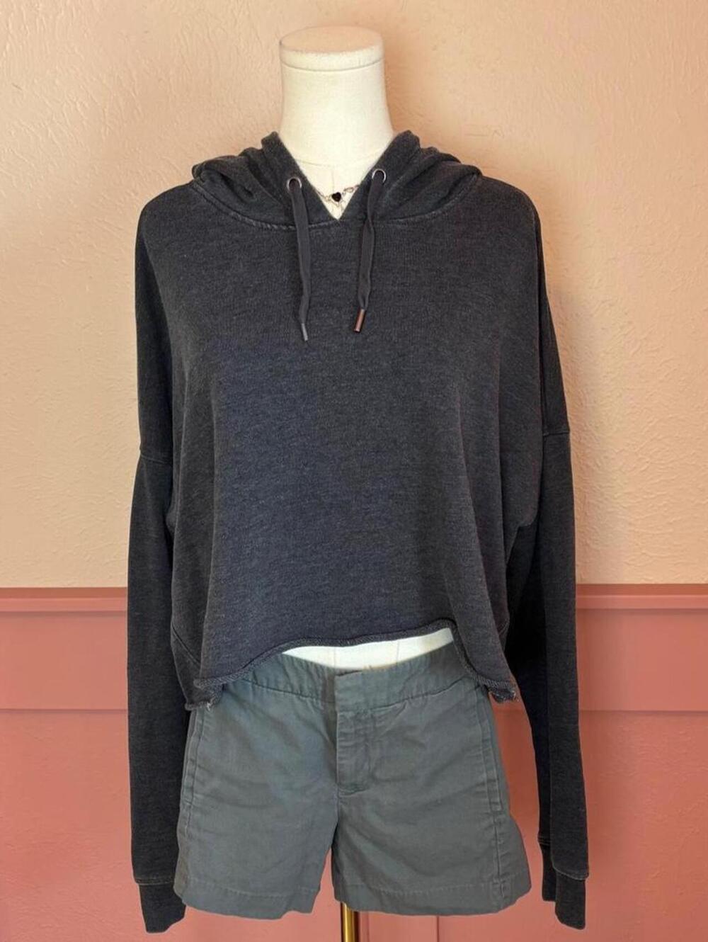 grey heather cropped hoodie mono b sz large casual streetwear